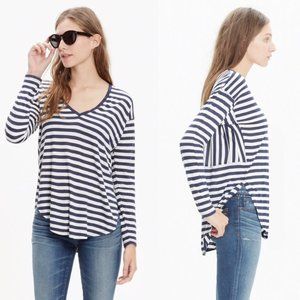 Madewell Anthem Navy & White Striped Long-Sleeve V-Neck T-Shirt Size Medium